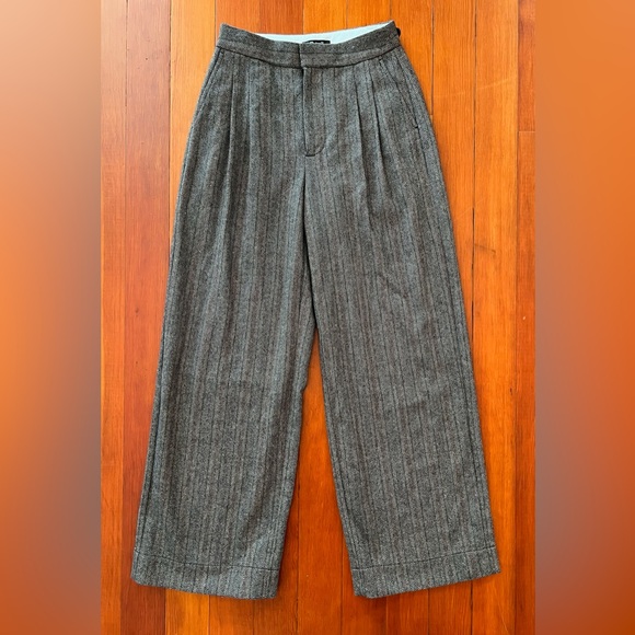 NWOT Madewell The Harlow Low-Slung Wide-Leg Pant Gray Chevron Stripe Wool Size 0